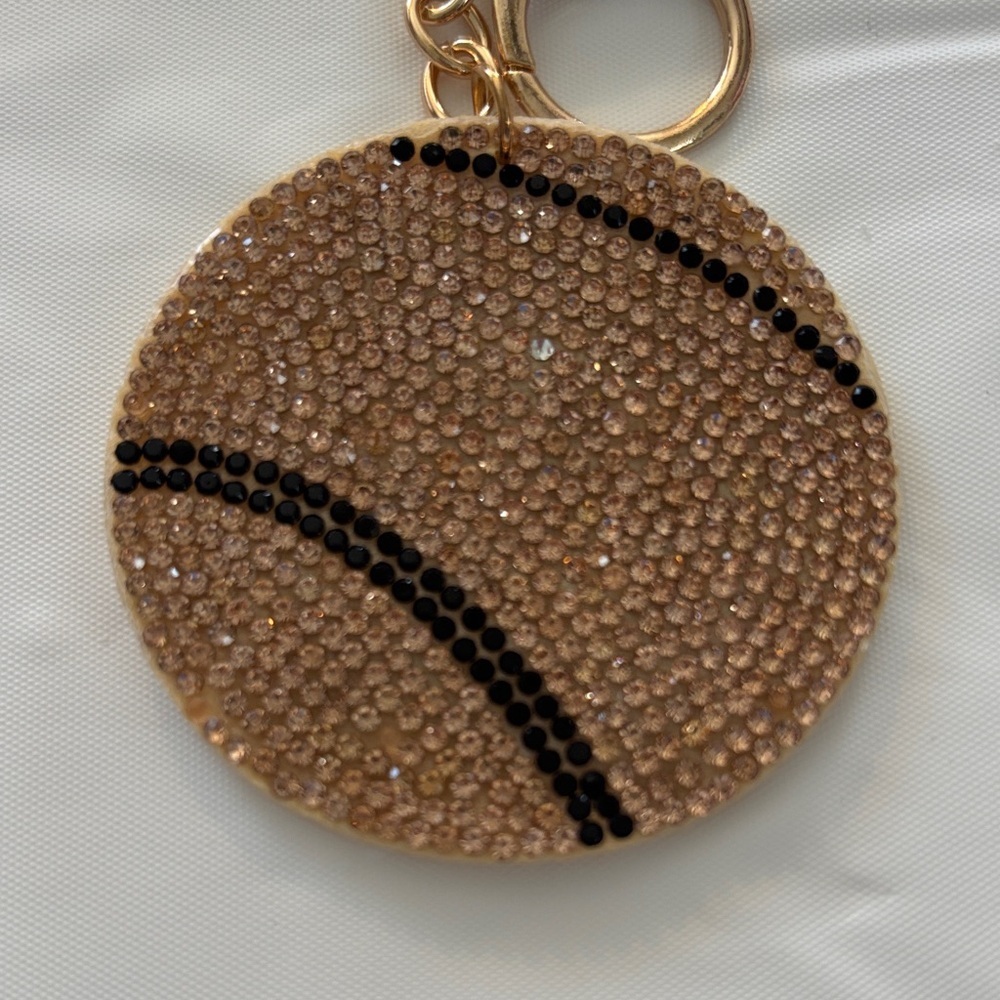 Tan and Black Baseball Rhinestone Keychain/Bag Charm - Picture 2 of 4